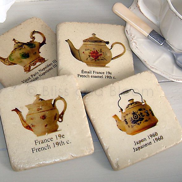 4 teapot tile coasters Bliss and Bloom
